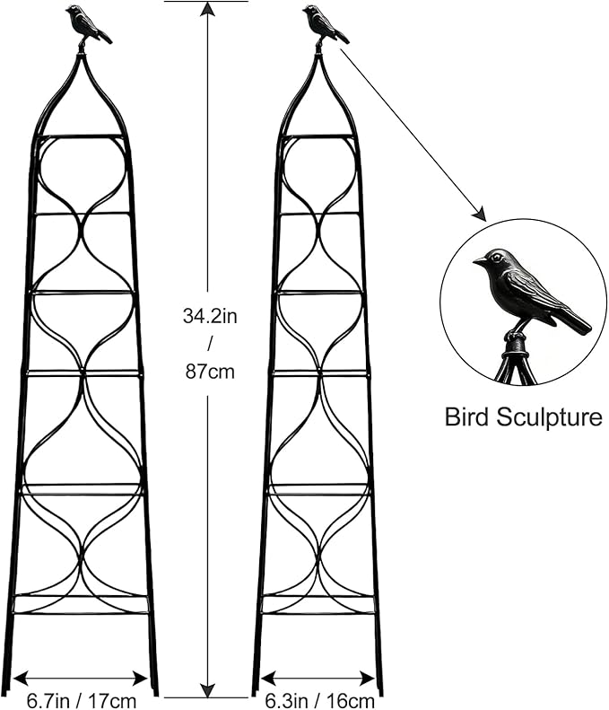 aboxoo Set of 2 Packs Sturdy Metal Garden Obelisk Trellis for Climbing Plants,Versatile Support for Roses, Topiaries & Houseplants, Easy to Assemble, Durable & Decorative for Indoor/Outdoor Displays