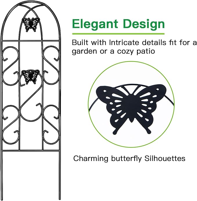 AMAGABELI Garden & Home 4 Pack Garden Trellis for Climbing Plants 60" x 18" Black Iron Trellis for Potted Plant Support Butterfly Metal Trellis for Climbing Roses Vine Flower Cucumber Clematis GT02