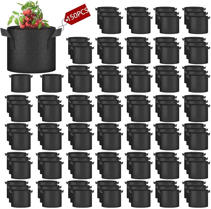 150 Pack 10 Gallon Plant Grow Bags, Thickened Nonwoven Aeration Fabric Pots with Handles, Aeration Garden Cloth Planter Bag for Outdoor Fruits, Vegetables and Flowers