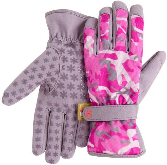 Dig It Handwear - Women's Nail and Fingertip Protector Gardening Gloves - Large - Pink Camo