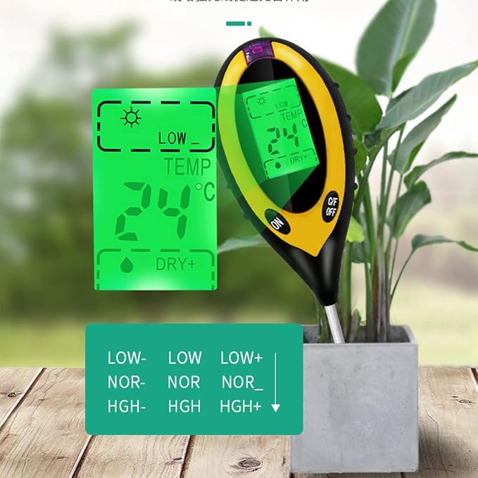 Jemora 4in1 Digital Soil Analyzer Multifunctional Soil Tester Sunlight Intensity PH Value s Temperature Detector Meter Potted Crops Planting Cultivating Tool with Dial for Field Garden Greenho