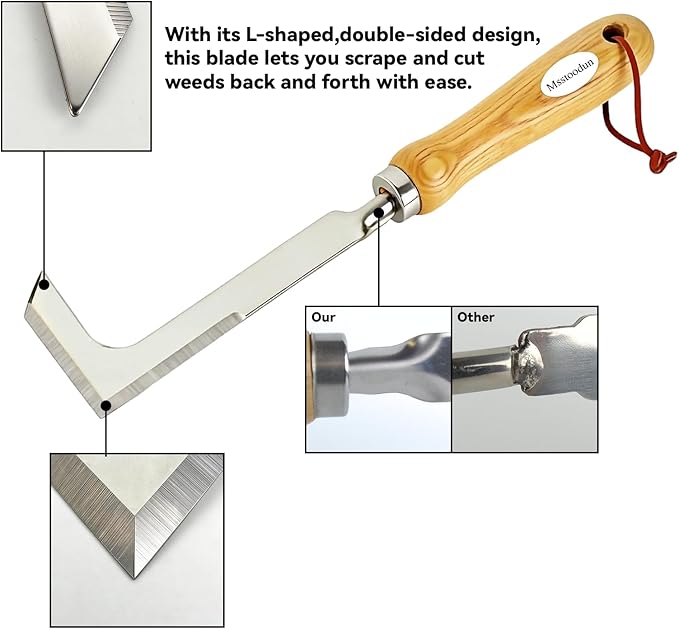 2 Pack Crack Weeder Tool with Bonus Stainless Steel Root Hook, Heavy Duty Crevice Weeding Tool for Sidewalk, Patio & Driveway, Manual Weed Puller for Removing Grass, Moss & Weeds from Cracks