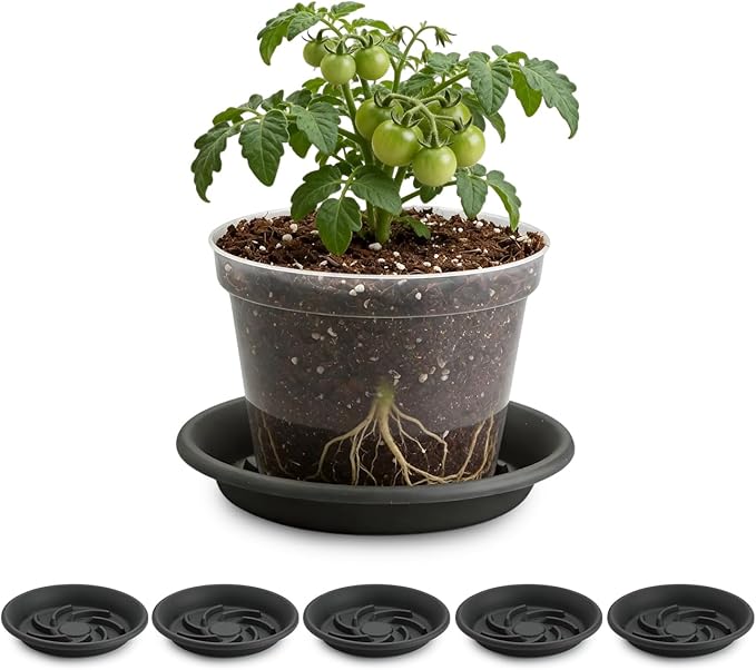 BTPLASTIK Plant Saucer 10 inch 5 Pack, Pot Elevators for Inside Plants, Heavy Duty Flower Planter Drip Trays for Pots, Pot Saucers for Plants, Grow Bags Saucers Gray
