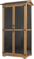 Outdoor Storage Cabinet, Wood & Metal Garden Cabinet with 3 Adjustable Shelf, Weather-Resistant Roof, Lockable Doors & Adjustable Feet for Patio, Garden, Farm (33" L x 21" W x 69" H)