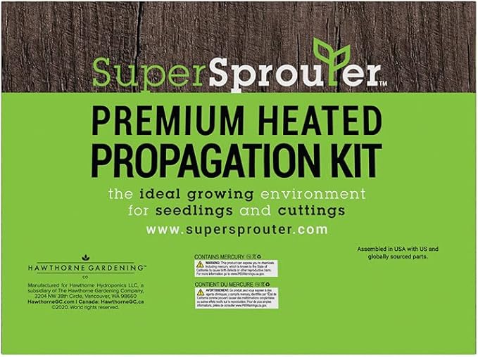 Super Sprouter Premium Heated Propagation Kit for Starting Seeds or Cuttings, Includes Heat Mat, Tray, Grow Light, and More