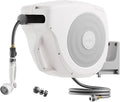 Vego Garden Hose Reel Retractable Hi-Flow Wall Mounted Hose Reel Automatic Rewind, Any Length Lock with 9 Patterns Sprayer Nozzle, Quick Connector and Adjustable shot Nozzle (Cloud White, 82ft)