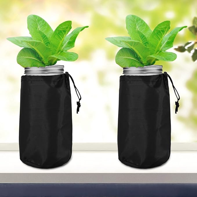 6Pcs Kratky Lids - Wide Mouth Hydroponic Cover Lids with Blackout Sleeves and Hole for Mason Jars