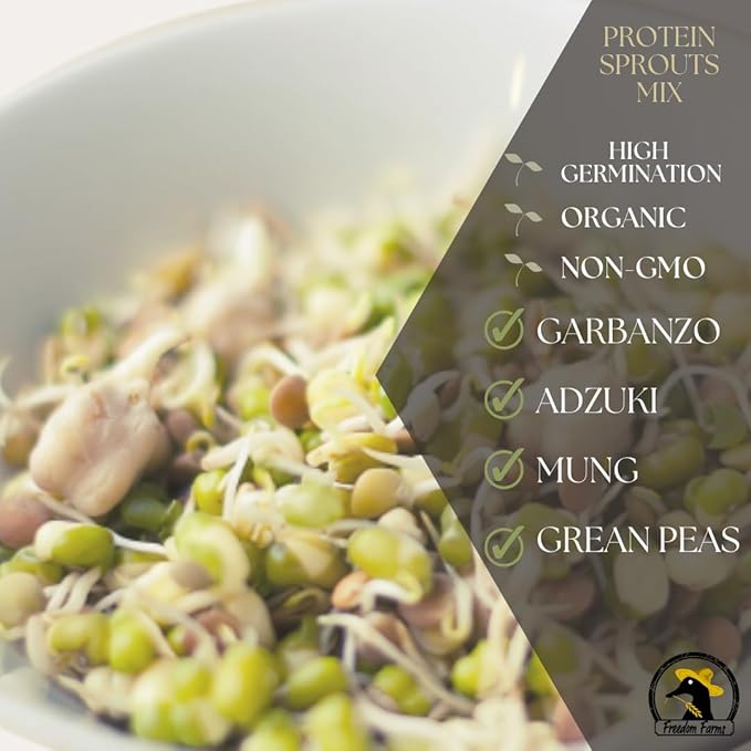 1/2 Pound Protein Bean Sprout Starter Seeds - 8 Servings per Bag - Organic NON-GMO - Includes Garbanzo, Adzuki, Mung, and Green Pea