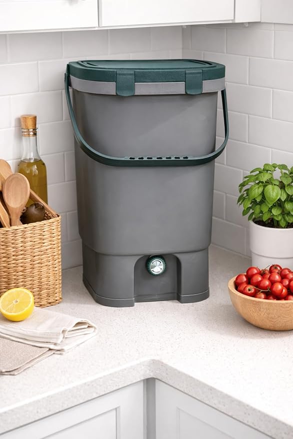 Easy Snap Lid Bokashi Compost Kit- 2.2 LBS Premium Bokashi Bran Included, Start to Turn Your Kitchen Waste into Organic Nutrients for Your Gardening