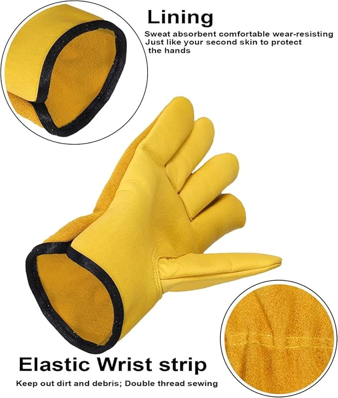 Leather Working Gloves Work Gardening Gloves Thorn Proof Garden Building Heavy Duty Utility Gripper Men Women Breathable