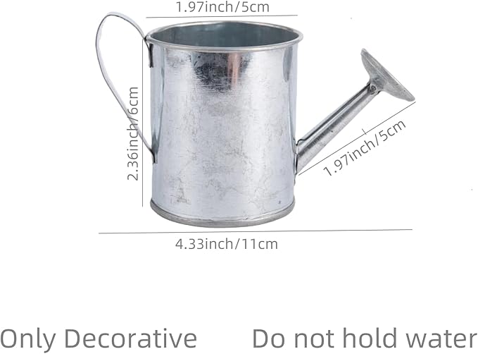 Mini Handmade Decorative Watering Can, Set of 6, Height 2.36 inch, Cute Metal Jug for Hand Crafts,Garden Theme Parties,Home Decor and Accessories of Refrigerator Magnets (Silver, Height 2.36 inch)
