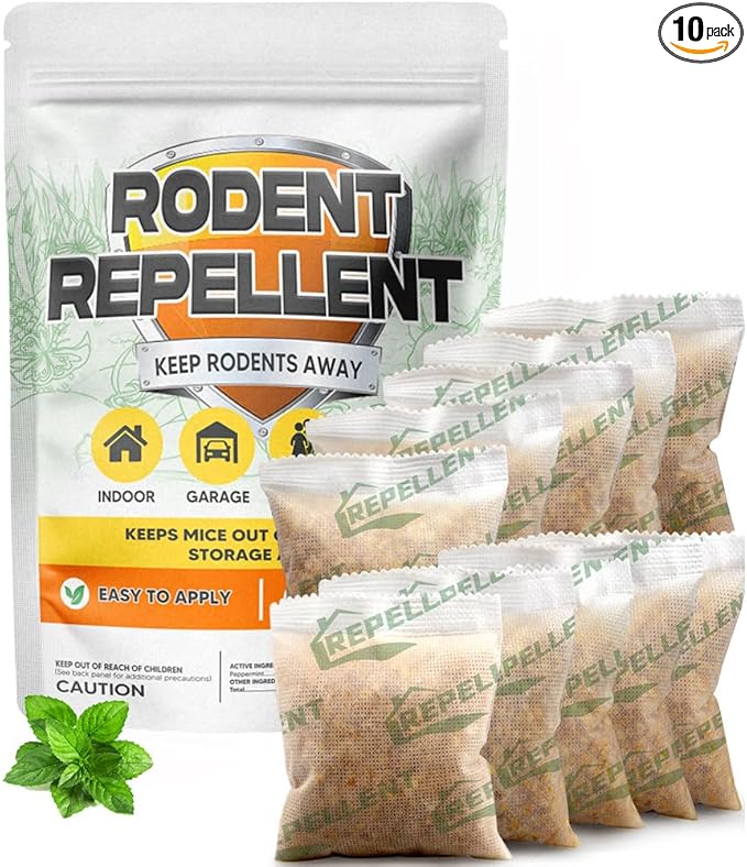 Rodent Repellent, Mouse Repellent Pouches, Mice Repellent Indoor, Mouse Deterrent Outdoor, Rat Repellent, Extra-Strength Rodent-Repelling Pouch, Peppermint to Keep Mice Away from Garage-10P