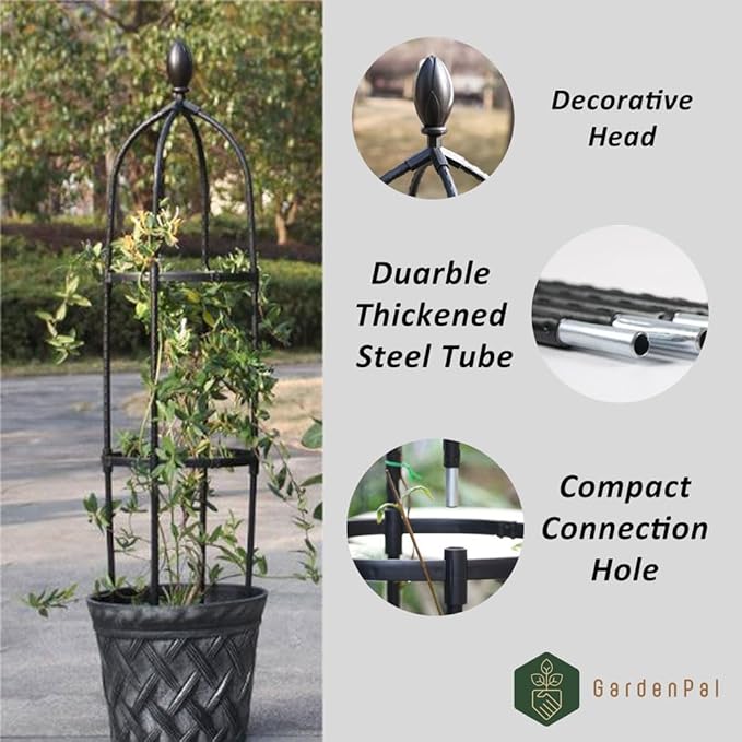 GardenPal Garden Obelisk Trellis, Tomato Cage and Plant Support for Climbing Plants, Potted Tall Plant Stakes for Vine Vegetable Flower Support Outdoor Indoor - 1 Pack