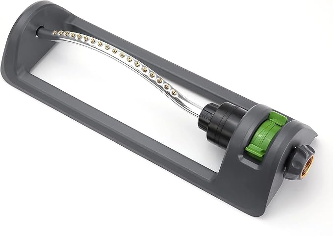 Lawn Sprinkler, 18-Hole Brass Nozzle Oscillating Sprinkler, Garden Tool for Lawns up to 3,600 Square Feet, Jet Cleaning Needle Hidden on The End of The Product, Gray