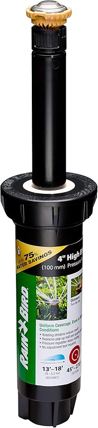 Rain Bird 12SAPROPR Pressure Regulating (PRS) High-Efficiency Pro Rotary Sprinkler, Hand Adjustable 45° - 270° Pattern, 13' - 18' Spray Distance, 4" Pop-up Height