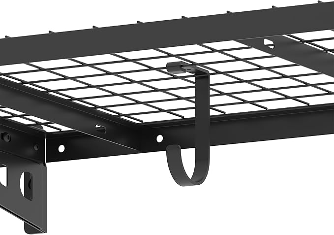 FLEXIMOUNTS 2 Pack 2x4ft Corner Wall Shelving with 4 Hooks, 24x48 inch Garage Storage Rack Floating Shelves, 660lbs Total Weight Capacity, Black, Pro Series