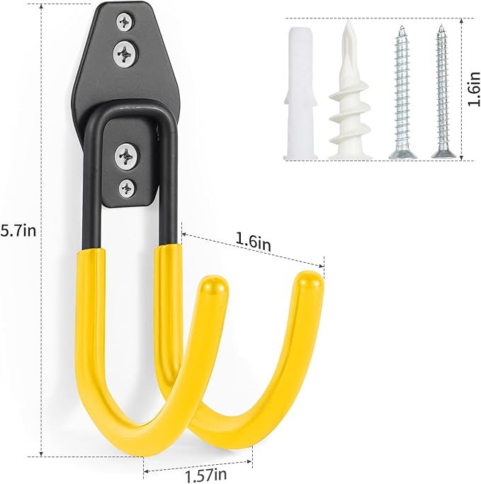 Heavy Duty Hose Hook, Garage Storage Utility Hooks, Garden Hose Hooks with Coating, Wall Mount Hooks for Bikes, Tools, Ladders, Cables, and Outdoor Equipment, Yellow