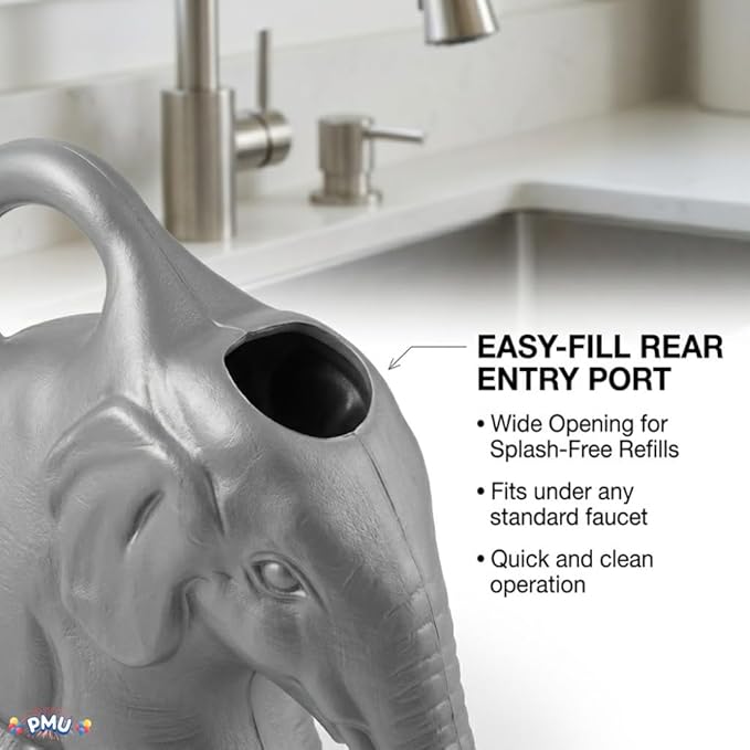 2-Quart Elephant Watering Can – Durable Plastic Garden Watering Can for Indoor & Outdoor Plants, Easy-Pour Spout, Large Water Pot, Gray