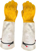 Puncture-proof Leather Garden Gloves for Planting and Pruning, Extended Length 11.5cm, Cowhide Material, Thorn-resistant Labour Protection Gloves for Outdoor Gardening