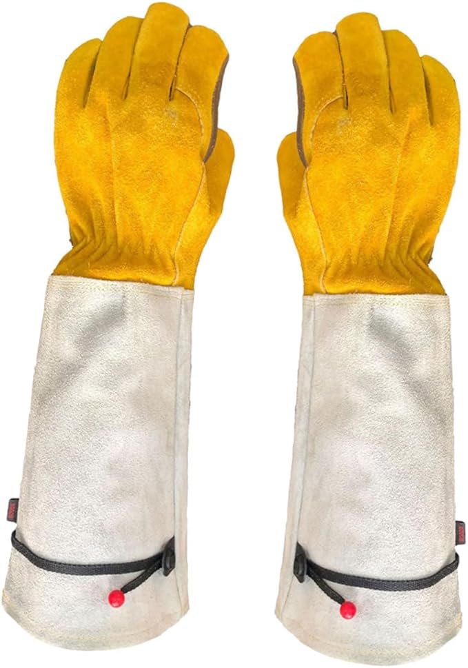 Puncture-proof Leather Garden Gloves for Planting and Pruning, Extended Length 11.5cm, Cowhide Material, Thorn-resistant Labour Protection Gloves for Outdoor Gardening