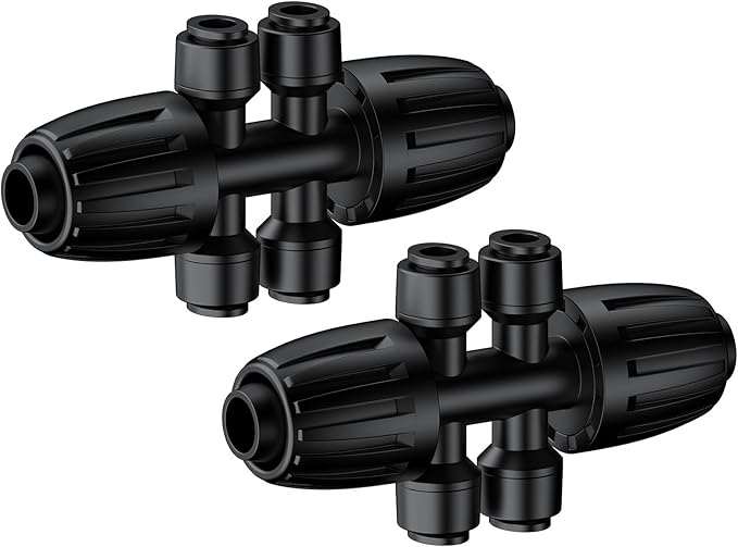 Pawfly 12 Pcs 1/2'' to 1/4'' Drip Irrigation Fittings, Anti-Leak Reducing Tees, Push-to-Fit Drip Irrigation Parts for Garden Lawn, 6-Way Barbed Tee Quick Connectors with Anti-Drop Locked Nuts