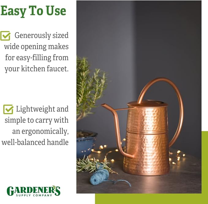 Gardener’s Supply Company Copper Plated Indoor Watering Can | 3 Quart Water Capacity, Decorative Copper-Plated Steel with Easy Pour Curved Spout for Houseplants, Succulents, Seeds, and Herbs