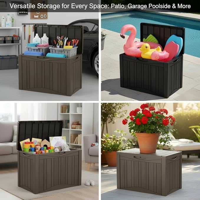 45 Gallon Deck Box, Outdoor Storage Chest with Lockable Lid - All-Weather, Water-Resistant for Patio Furniture Cushions, Garden Tools, Garage & Holiday Decor Organization