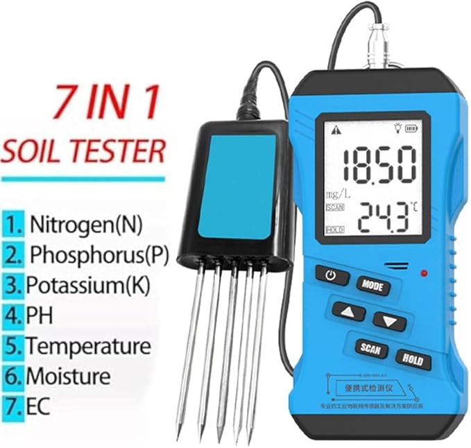 7 in 1 Soil Tester Nitrogen Phosphorus Potassium Npk Tester Ph Moisture Nutrient Conductivity Ec MeterHigh Accuracy Digital SensitiveSoil Fertility Test