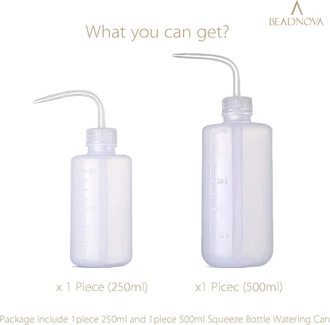 BEADNOVA Squeeze Bottle Plant Watering Can Eye Wash Bottle Squeeze Irrigation Plastic Small Watering Can for Indoor Plants Tattoo (2pcs, 250ml and 500ml)