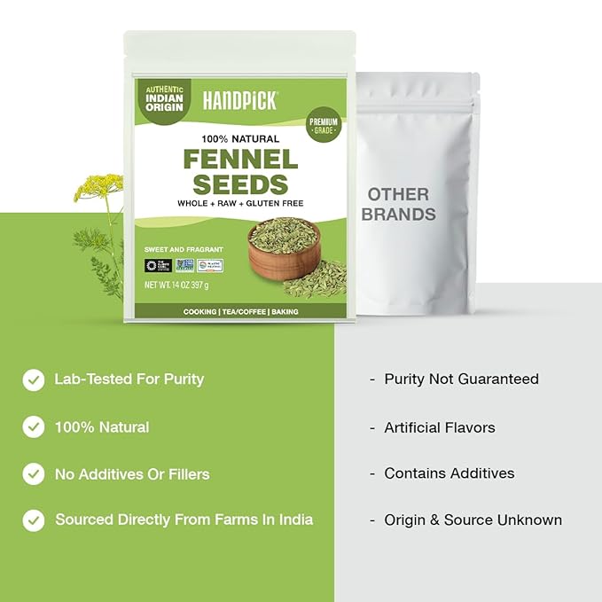 Fennel Seeds (397g/14oz) Tested for Quality | Raw Fennel Seed | Perfect for Cooking, Teas, Smoothies & Lattes | Bulk Whole Seeds in Resealable Zip Lock Pouch