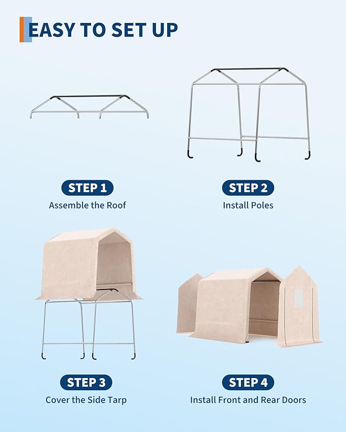 GarveeLife Outdoor Portable Storage Shed with Roll-Up Door & Vent, 240G Heavy-Duty Shelter Waterproof PE Tarp, UV-Resistant Storage Sheds for Motorcycle, Firewood, Garden and Tools (Khaki, 6'x6')