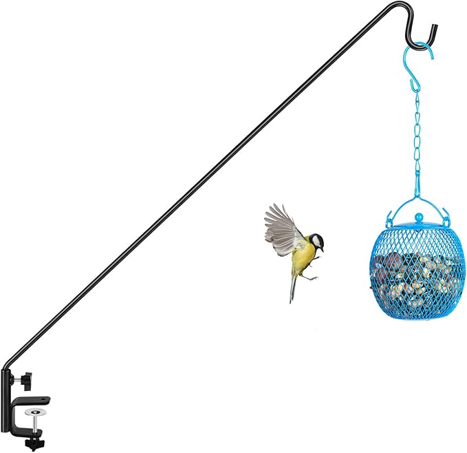 ERYTLLY 3 Inch Clamp Deck Hook 28" Long Wall Pole Wall Mounted Deck Hook Wall Bracket for Hanging Bird Feeder,Plants,Wind Chimes,Lanterns 1 Pack
