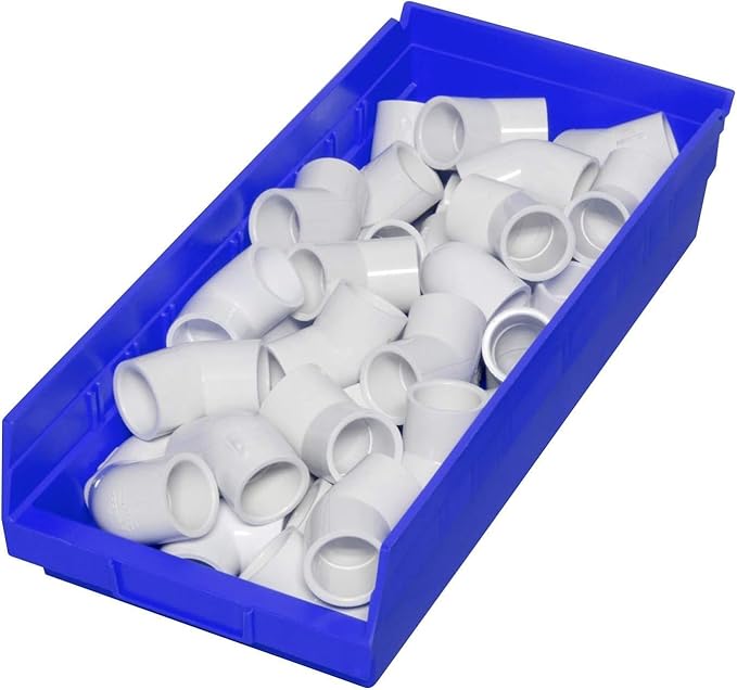 Akro-Mils 30158 Plastic Shelf Bins, Heavy Duty Storage Bins for Garage, Closet, and Drawer Organization, 18-Inch x 8-Inch x 4-Inch, Blue, 12-Pack