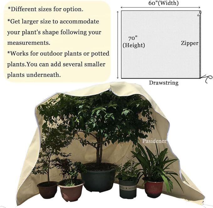 Plant Covers Freeze Protection 2.8oz 2 Packs 70"x60" Winter Tree Covers Frost Blankets for Outdoor Plants with Zipper Drawstring- Frost Cold Pest Protection for Shrubs Fruit Tree