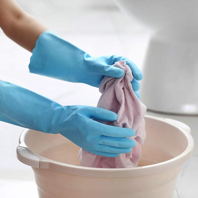 HSL Household Cleaning Gloves - Reusable Kitchen Dishwashing Gloves with Latex Free, Cotton lining, Waterproof, Non-Slip (Small, 2 Pairs)
