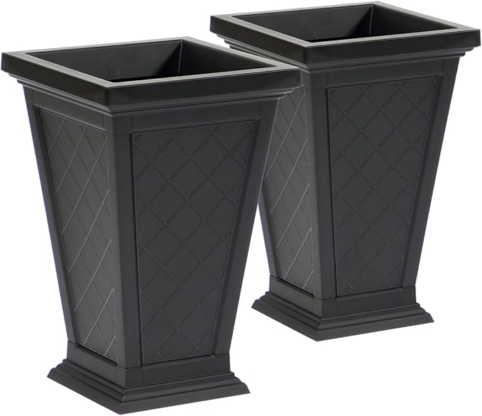 FCMP Outdoor - Modemmo Argyle Self-Watering Planter (2 Pack), Black