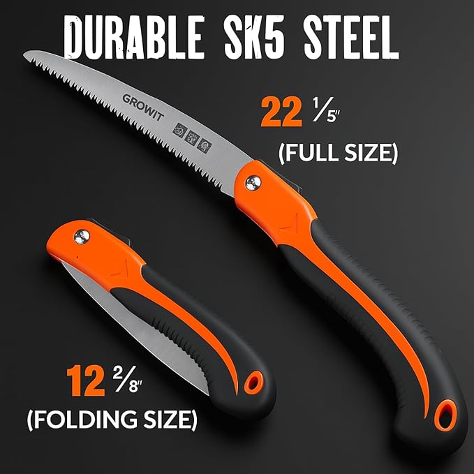 GROWIT Folding Camping saw 11 Inch - Heavy Duty Pruning Saw with Triple-Cut SK5 Blade, 7 TPI Razor Teeth for Tree Trimming, Wood Cutting, Camping, Bushcraft, and Gardening (Pack of 2)