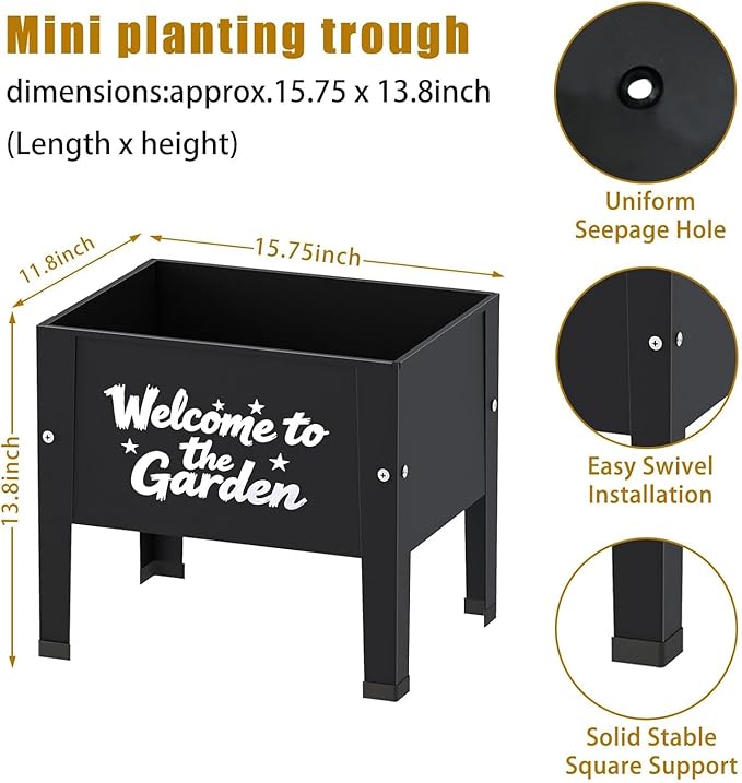 aboxoo 14 inch Spray-Painted Style Planter Raised Beds with Legs Outdoor Small Metal Planter Box Elevated Garden Bed for Vegetables Flower Herb Patio(Black)