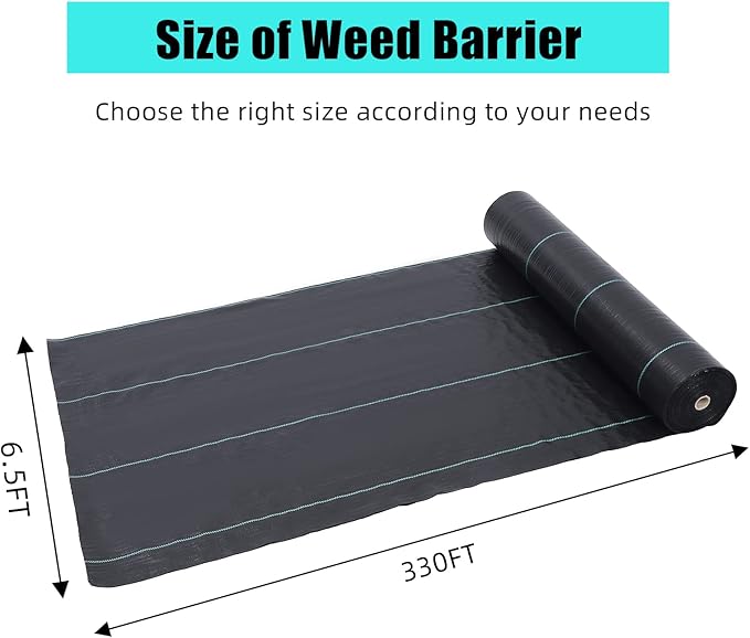 PeakPursuit 6.5ft x 330ft Premium Weed Barrier Landscape Fabric, 3.2 oz Heavy Duty, Weed Control Fabric, High Permeability, Good for Flower Bed, Driveway Fabric and Ground Cover