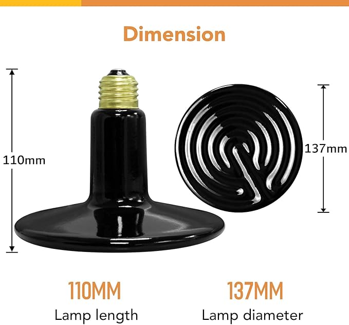 Simple Deluxe 250W Reptile Ceramic Heat Lamp Bulb Warm Emitter Brooder Coop Heater for Amphibian Pet & Incubating Chicken No Light Emitting, Snake/Lizard/Spider, 2-Pack