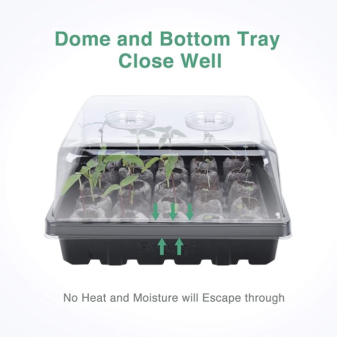 SOLIGT [Thick Plastic] 4 Set Strong Seed Starter Tray with 4" Humidity Dome and Pellet Holder for 100 Jiffy 30mm, 36mm & 42mm Peat Pellets, Seed Starting, Germinating Propagating, Pellet Not Included