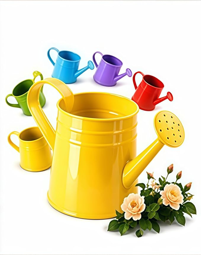 White Watering Can Metal - 1 Gallon Vintage Sprinkling Can with Removable Spout - Galvanized Steel Water Cans for Indoor Outdoor Plants - Long Spout Garden Irrigation Tool for Flowers (Yellow)