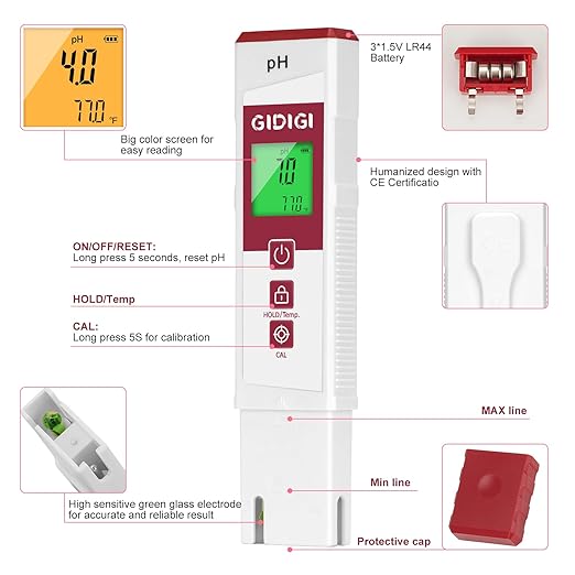 pH Meter for Water, Electronic ph Meters with Color Display pH Test Strip Function, Pro Digital pH Level Tester Kit for Water, pH Reader for Pool Spa Hot Tub Hydroponics Aquarium Drinking Water