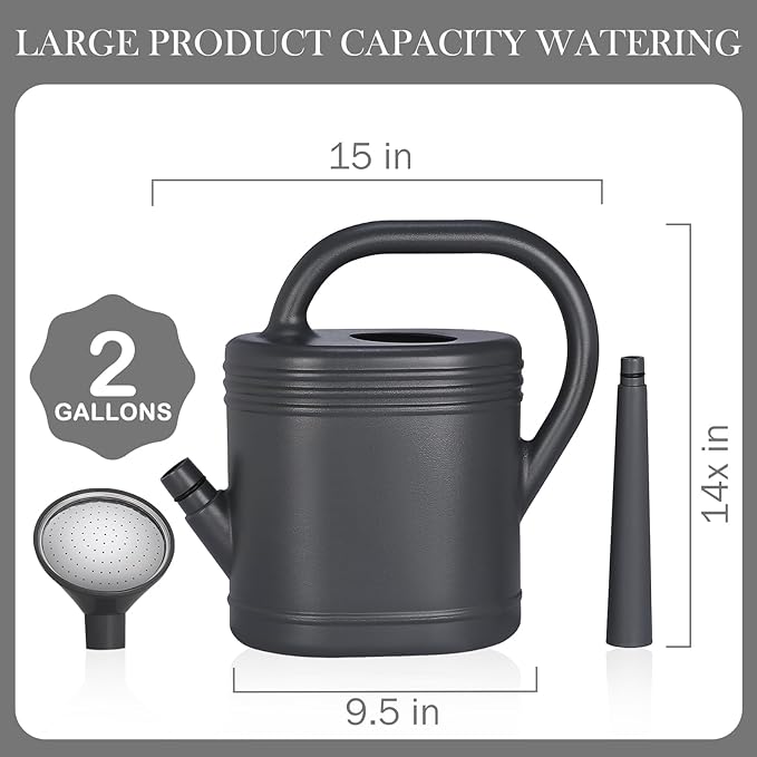 2 Gallon Watering Can for Indoor Plants, Garden Watering Cans for Outdoor Plant House Flower, Modern Plant Watering Can Large Long Spout with Sprinkler Head