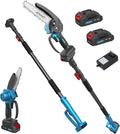 Electric Pole Saws for Tree Trimming, 6 Inch Mini Chainsaw Cordless 2-in-1 Pole Saw Battery Powered Tree Trimmer, Hand Held Chainsaw Long Bar Tree Branch Cutter, Wood Cutting Tools with 2 Batteries