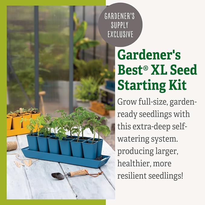 Gardener's Supply Company Gardener's Best® XL Seed Starting Kit | Durable and Reusable Self-Watering Deep Root Seed Starting Tray for Quick Germination - Blue