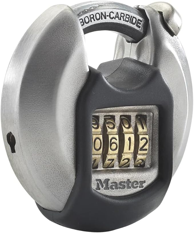 Master Lock Heavy Duty Disc Padlock [Combination] [Stainless Steel] [Outdoor] M40EURDNUM - Best Used for Storage Units, Sheds, Garages, Trailers and More