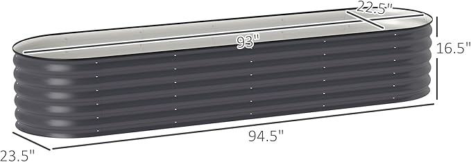 Outsunny 8' x 2' x 1.4' Galvanized Raised Garden Bed Kit, Outdoor Metal Elevated Planter Box with Safety Edging, Easy DIY Stock Tank for Growing Flowers, Herbs & Vegetables, Dark Gray