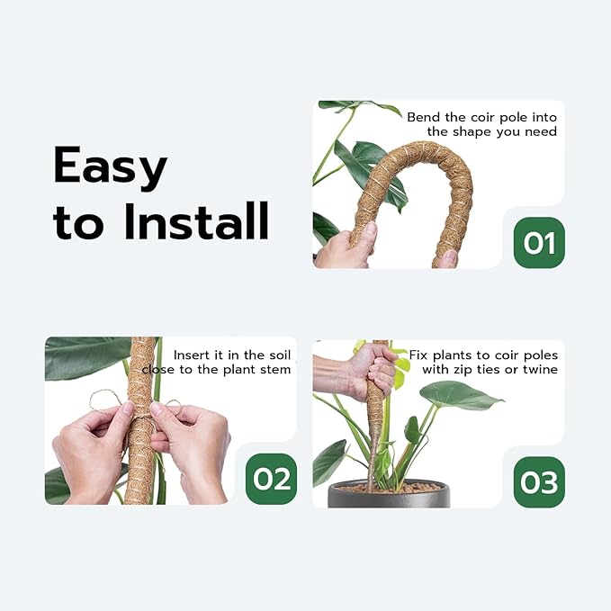 Mcbazel 47'' Bendable Moss Pole Monstera Plant Support for Climbing Indoor Plants - Tall Coir Plant Support Stake with 7mm Strong Aluminum Core for Houseplants - Accessories for Monstera Pot