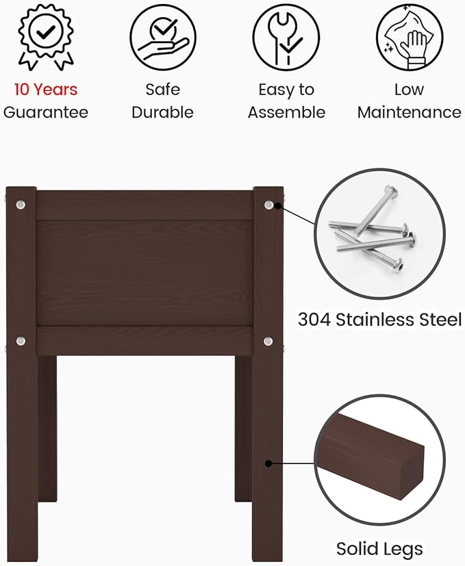 Small HDPE Raised Garden Bed, Elevated Planter Box with Legs, Outdoor All-Weather Planter Raised Beds for Seeds, Herbs, Flowers, Vegetables (Coffee)
